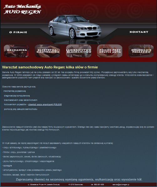 Strona www serwisu samochodowego Auto Regan